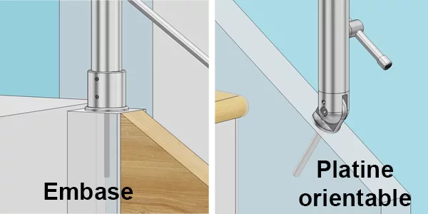 platines inox pour garde corps escalier sur limon